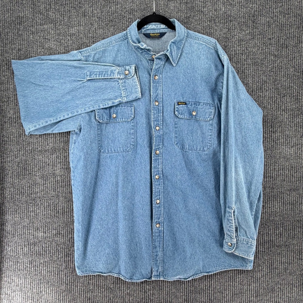 Vintage Osh Kosh chore work shirt denim long sleeve button up utility mens XLT